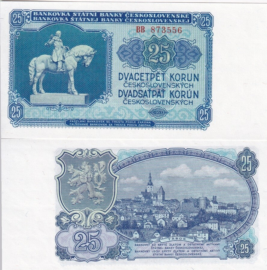 Czechoslovakia 25 Korun 1953 P 84 a UNC ,Equestrian Statue of Jan Zizka, GOZNAK