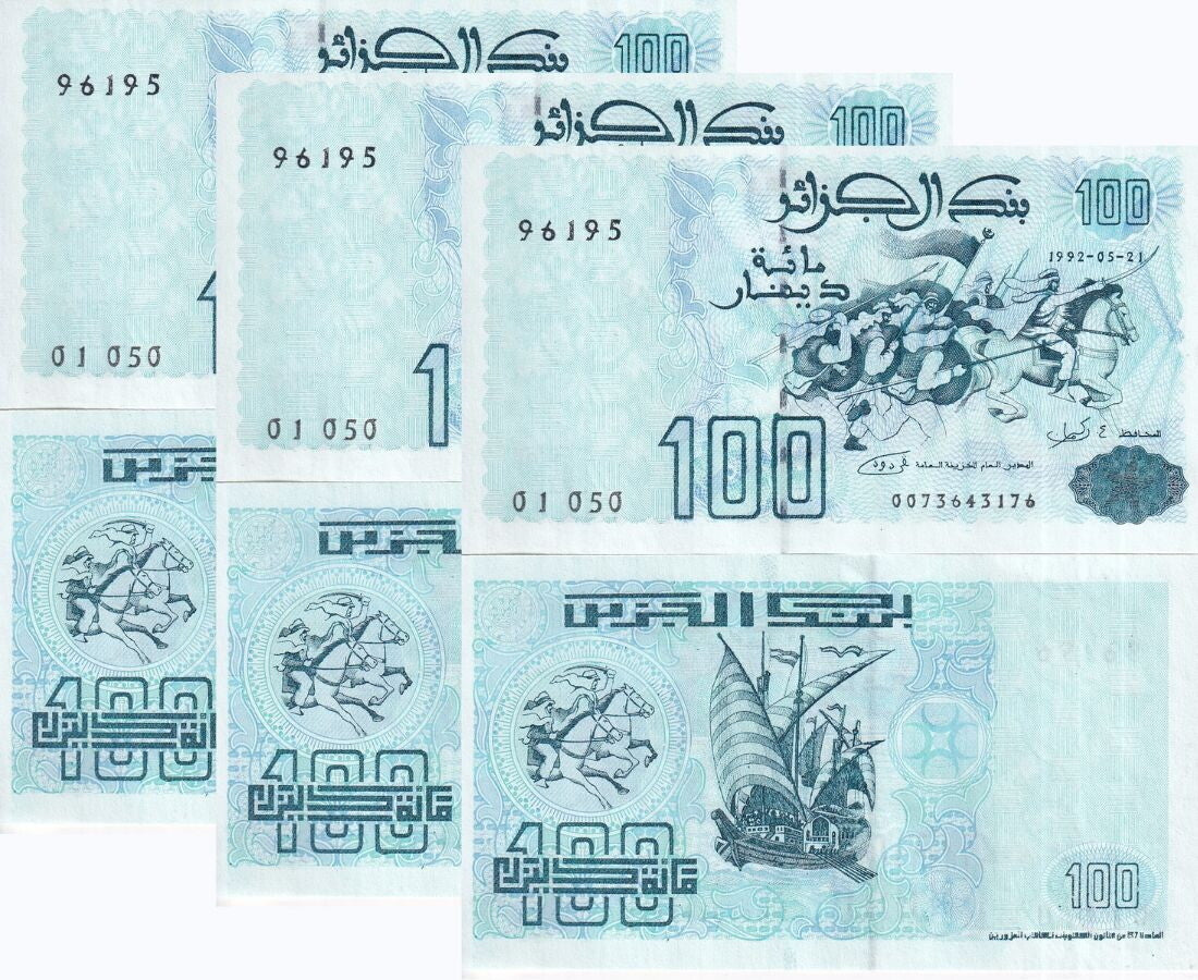 Algeria 100 Dinars 1992 P 137 UNC LOT 3 PCS Battle of El Harrrach Ancient galley