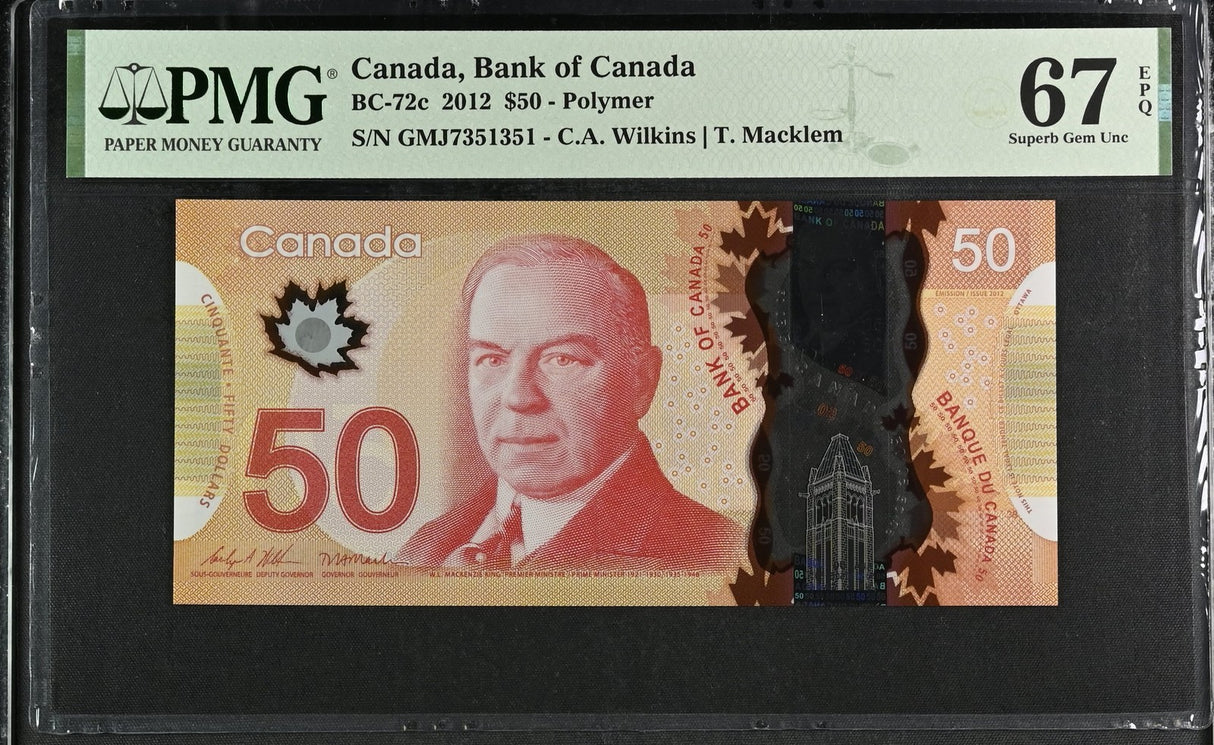 Canada 50 Dollars 2012 P 109 c Wilkins Macklem Superb Gem UNC PMG 67 EPQ