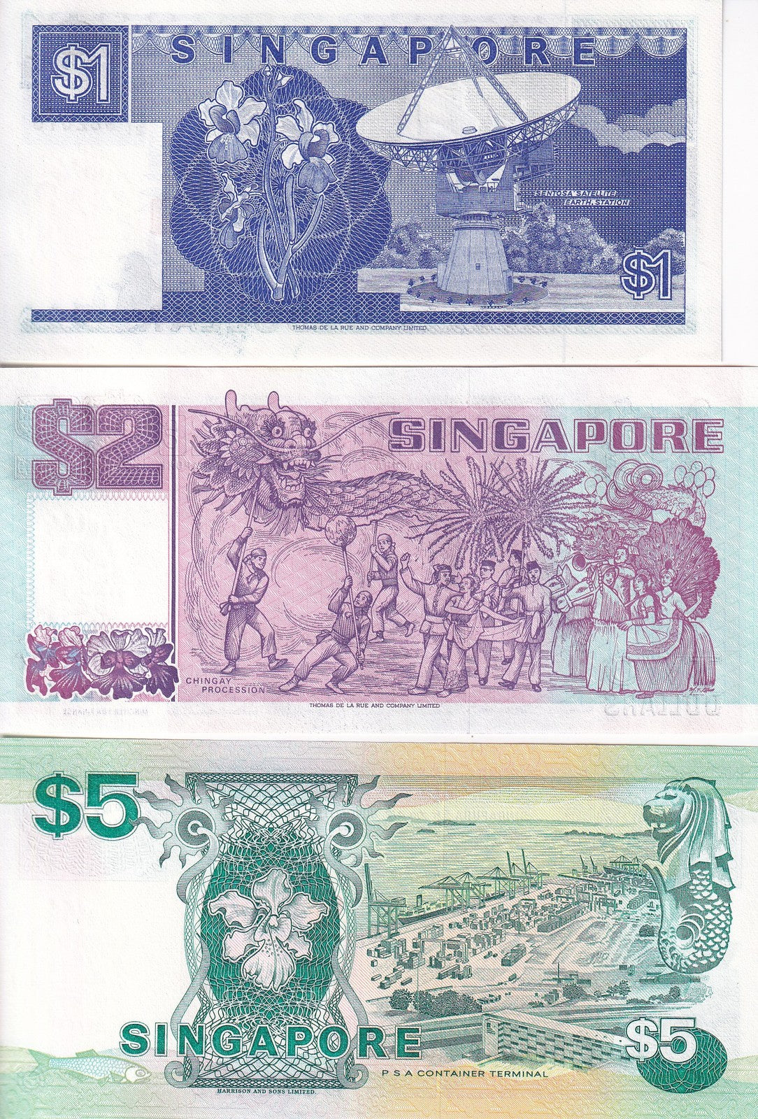 Singapore Set 3 UNC 1 2 5 Dollar ND 1987 - 1997 P 18 a 28 P 35 Boat Ship
