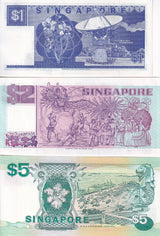 Singapore Set 3 UNC 1 2 5 Dollar ND 1987 - 1997 P 18 a 28 P 35 Boat Ship