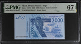 West African States Togo 2000 Francs 2020 P 816Tr Superb Gem UNC PMG 67 EPQ