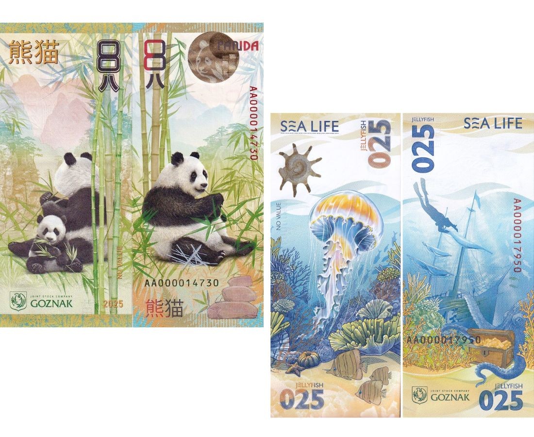 SET 2 PCS Test Note Russia Goznak 025 Jellyfish & 8 Panda 2025 2026