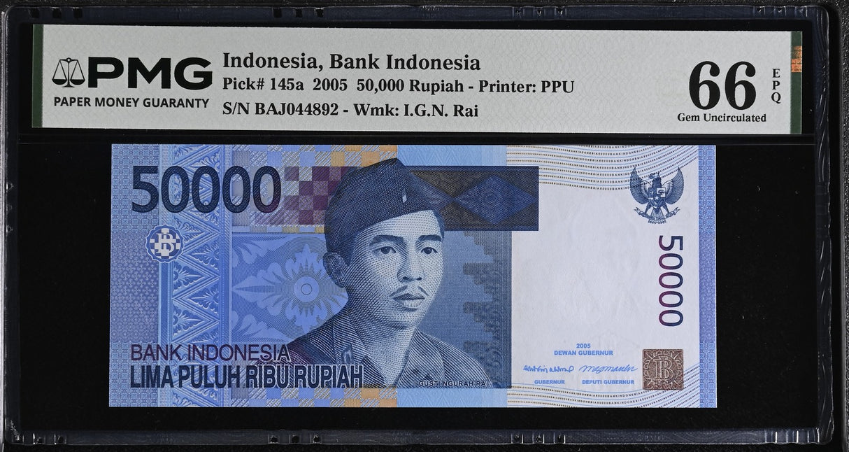 Indonesia 50000 Rupiah 2005 P 145 a Gem UNC PMG 66 EPQ , graded