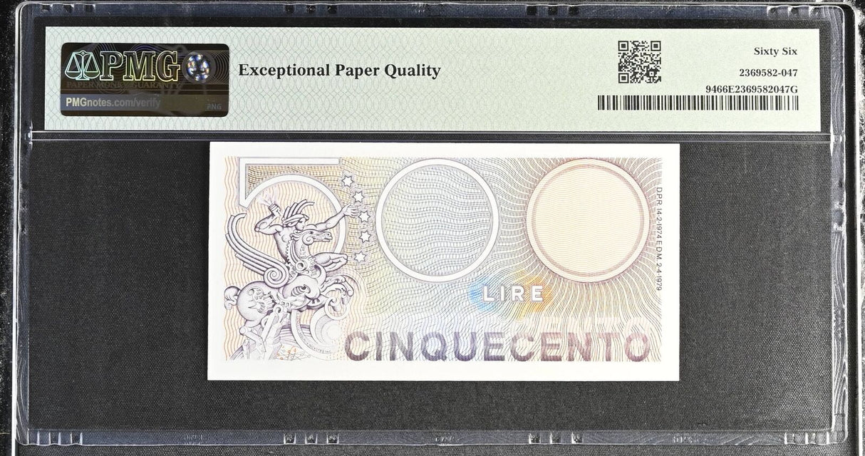 Italy 500 Lire 1974-1979 P 94 Repeater Gem UNC PMG 66 EPQ