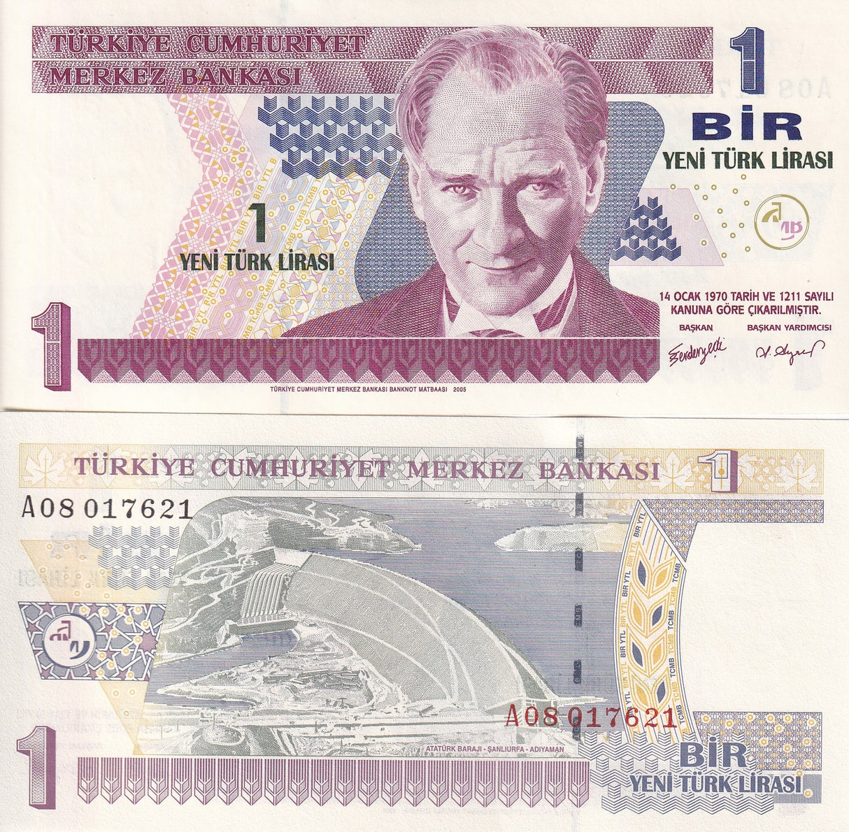 Turkey 1 Lirasi 2005 PREFIX A P 216 UNC