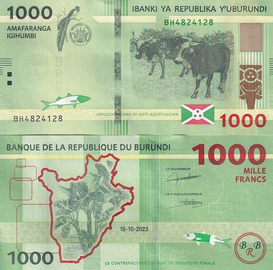 Burundi SET 2 UNC 500 1000 Francs 2023 P 50 P 51 UNC LOT 10 Sets = 20 PCS
