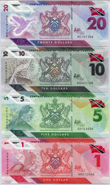 Trinidad & Tobago Set 4 UNC 1 5 10 20 Dollar 2020 Polymer P 60 61 62 63