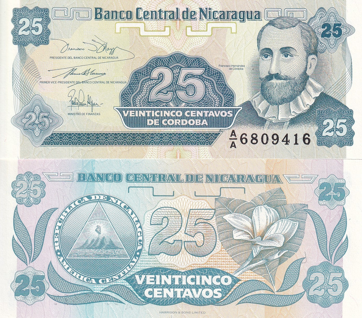 Nicaragua 25 centavo 1991 P 170 UNC, Francisco Hernandez de Cordoba