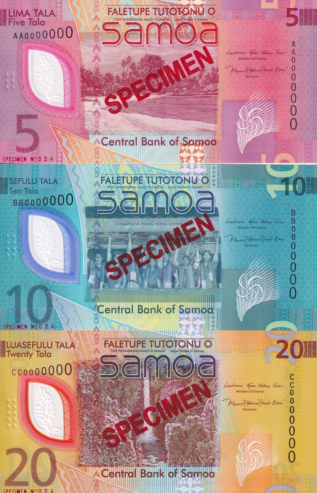 Samoa SET 3 UNC 5 10 20 Tala ND 2023 2024 P 47 48 49 Specimen UNC