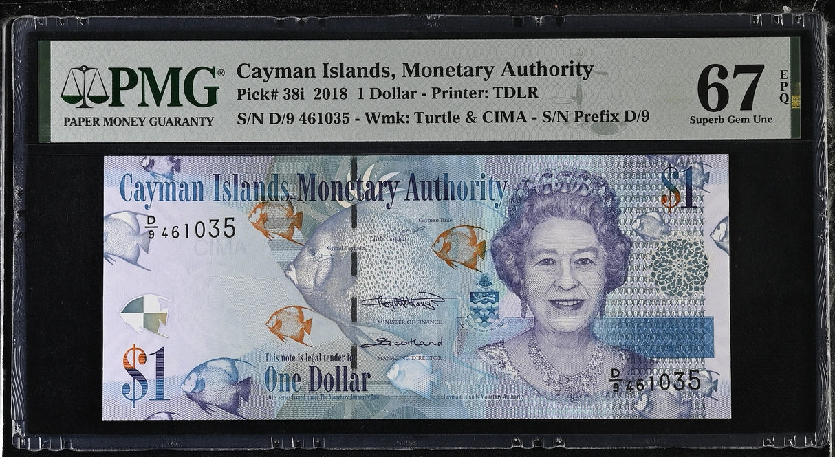 Cayman Islands 1 Dollar 2018 QEII P 38 i Superb Gem UNC PMG 67 EPQ TOP POP