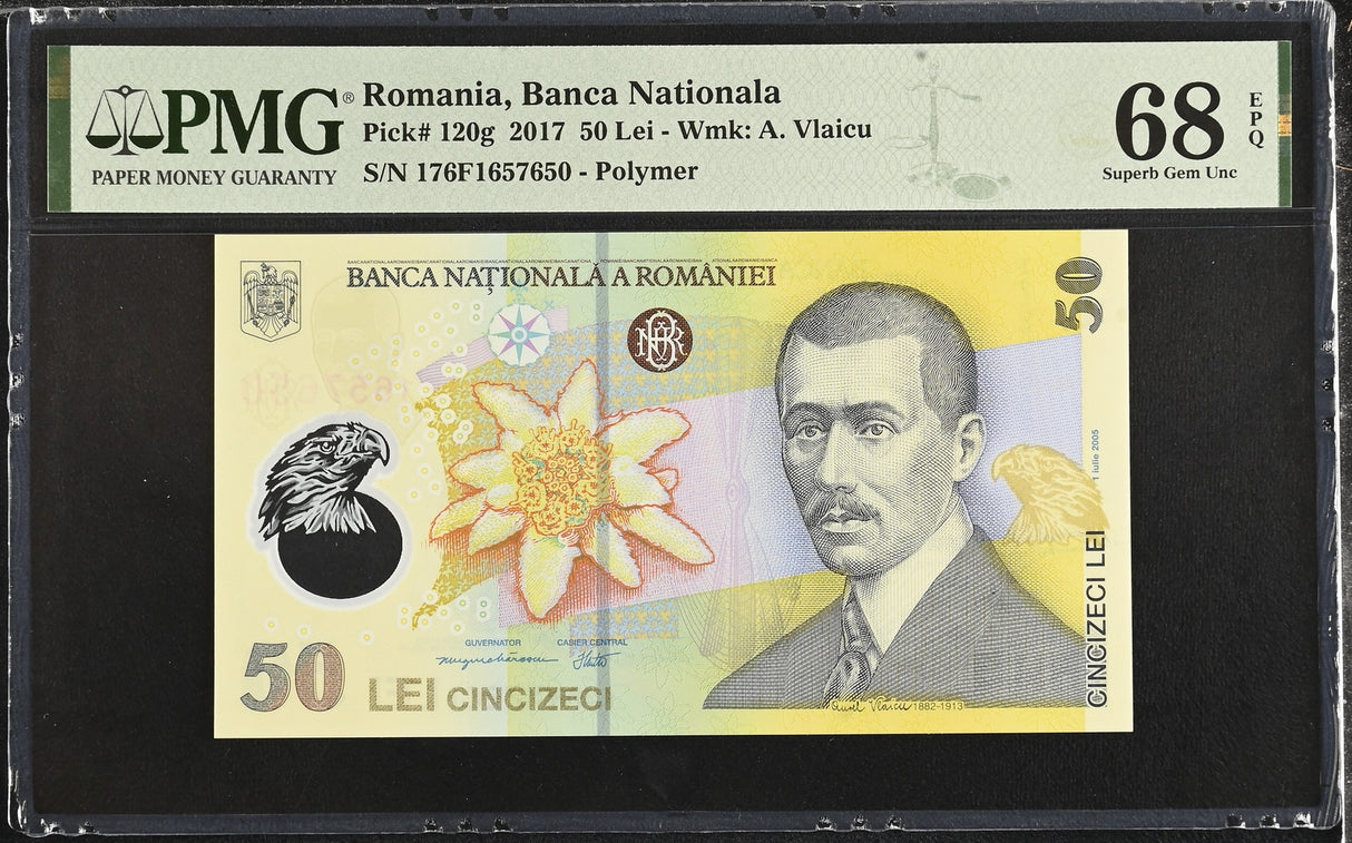 Romania 50 Lei 2017 P 120 g Polymer Superb Gem UNC PMG 68 EPQ