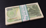 Indonesia 500 Rupiah 1992/Mixed Years P 128 UNC LOT 100 Pcs 1 Bundle Little Tone