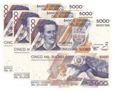 Ecuador 5000 Sucres JULY-1999 P 128 c TURTLE UNC LOT 3 PCS