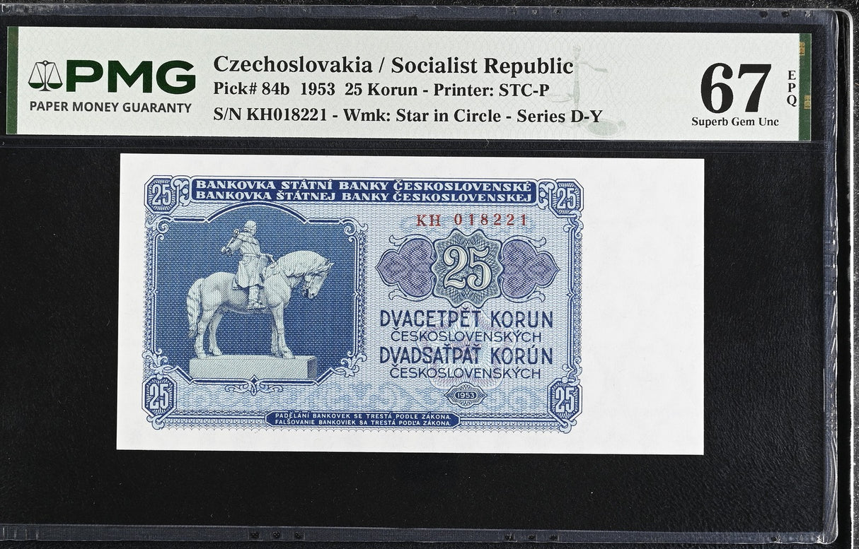 Czechoslovakia 25 Korun 1953 P 84 b Superb Gem UNC PMG 67 EPQ