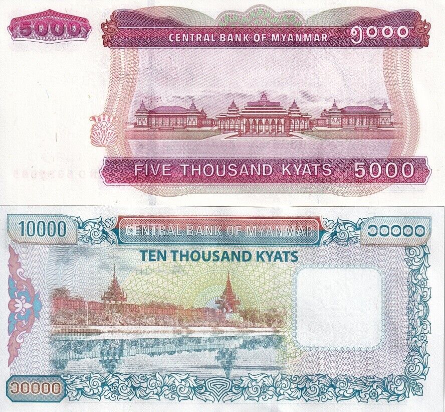 Myanmar Set 2 Pcs 5000 10000 Kyats ND 2012 2014 P 82 83 UNC NotesHOBBY