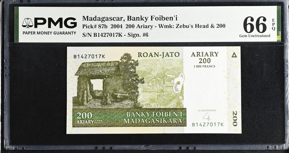 Madagascar 200 Ariary 2004 P 87 b Gem UNC PMG 66 EPQ