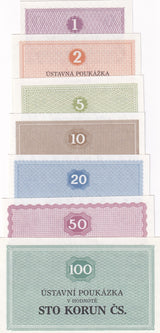 Czechoslovakia Set 7 Korun Prisoner Camp 1-100 Korun 1981 UNC
