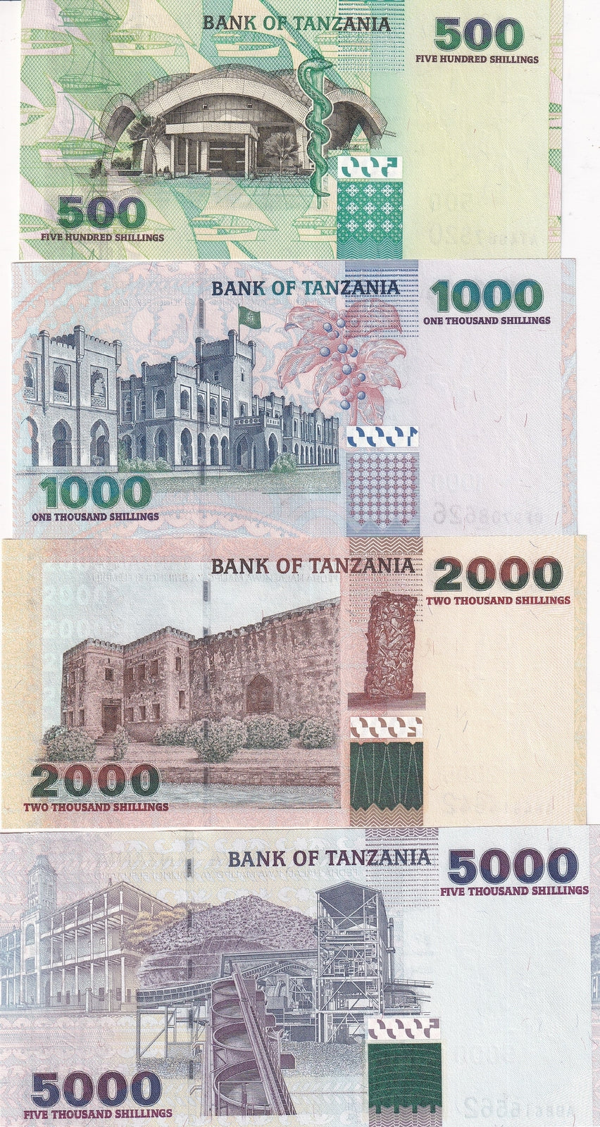 Tanzania Set 4 UNC 500 1000 2000 5000 Shillings ND 2003 P 35 36 37 38