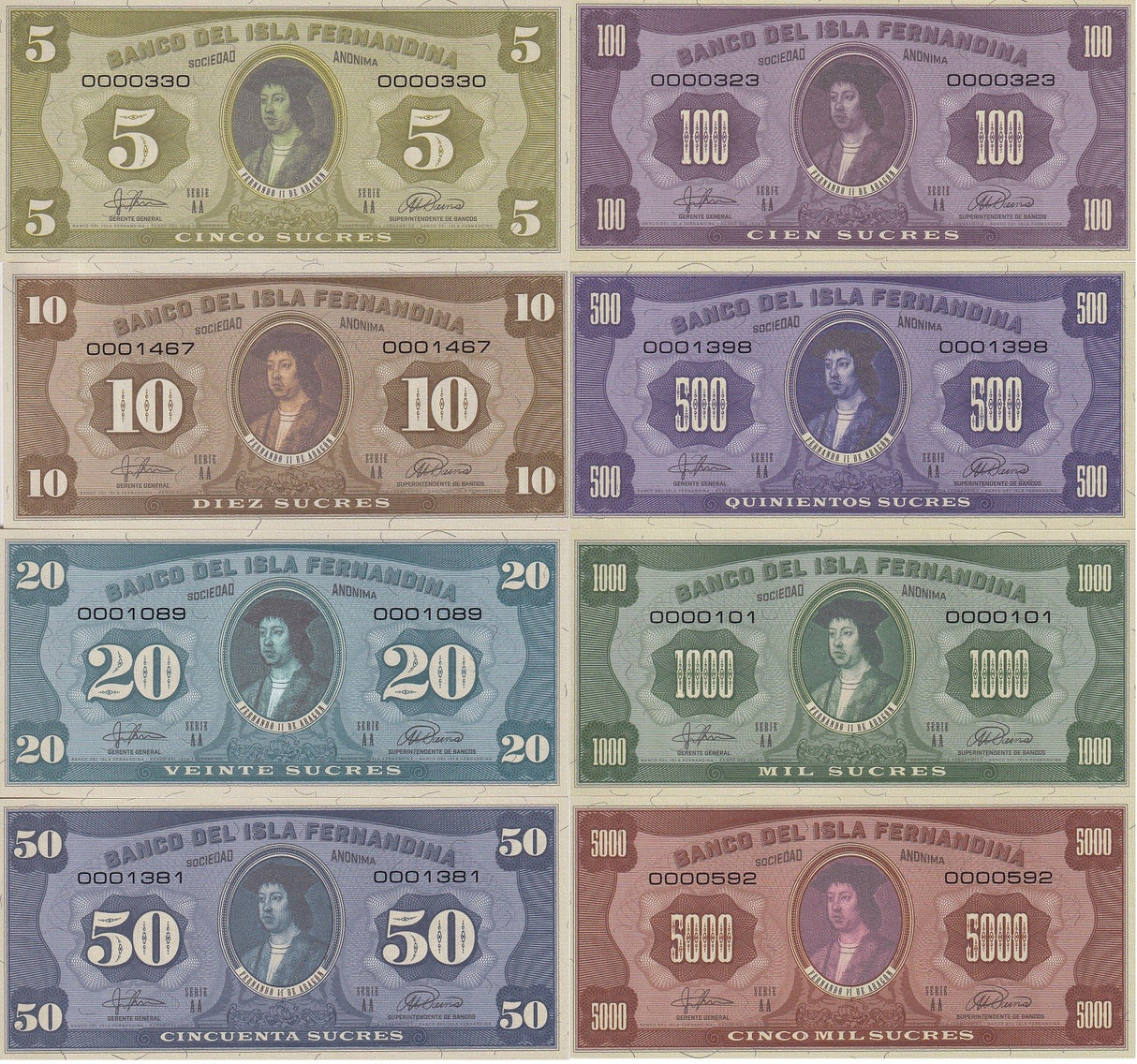 Fernandina Set 8 pcs 5 10 20 50 100 500 1000 5000 Pound 2016 Fantasy SHIP