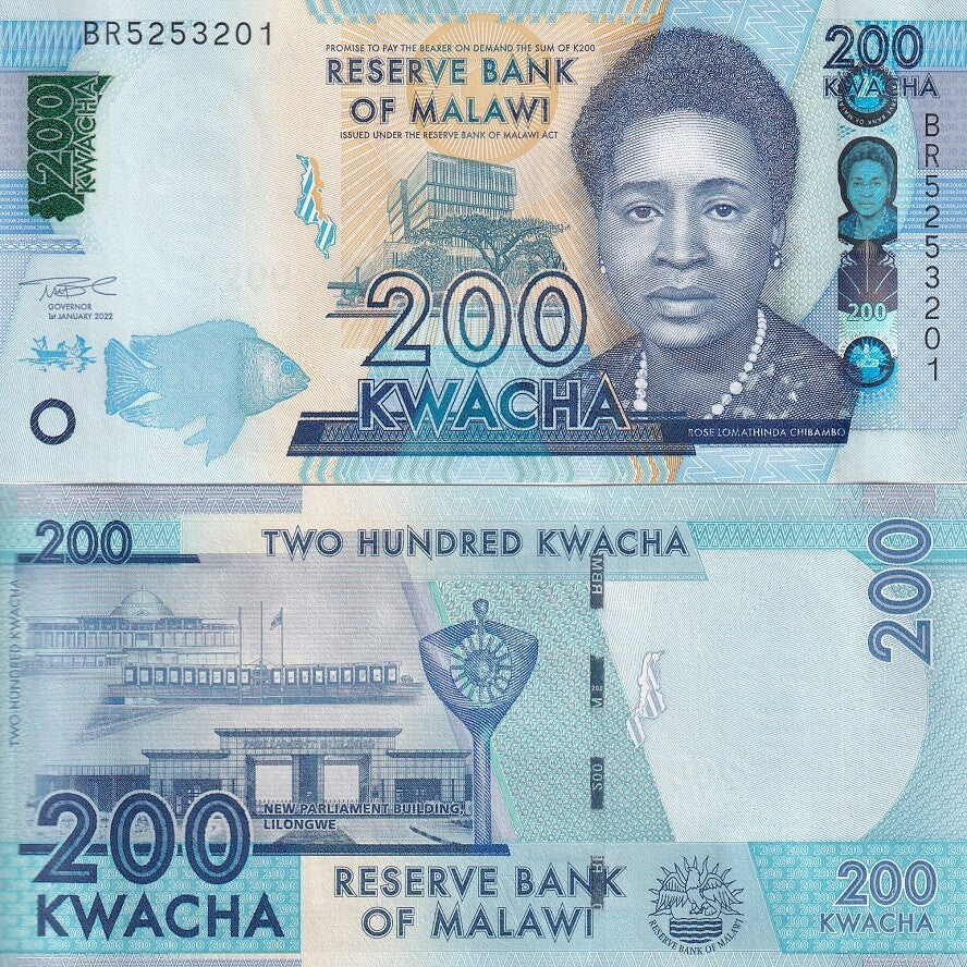 Malawi 200 Kwacha 2022 P 65A UNC ,New Parliament building, Lilongwe