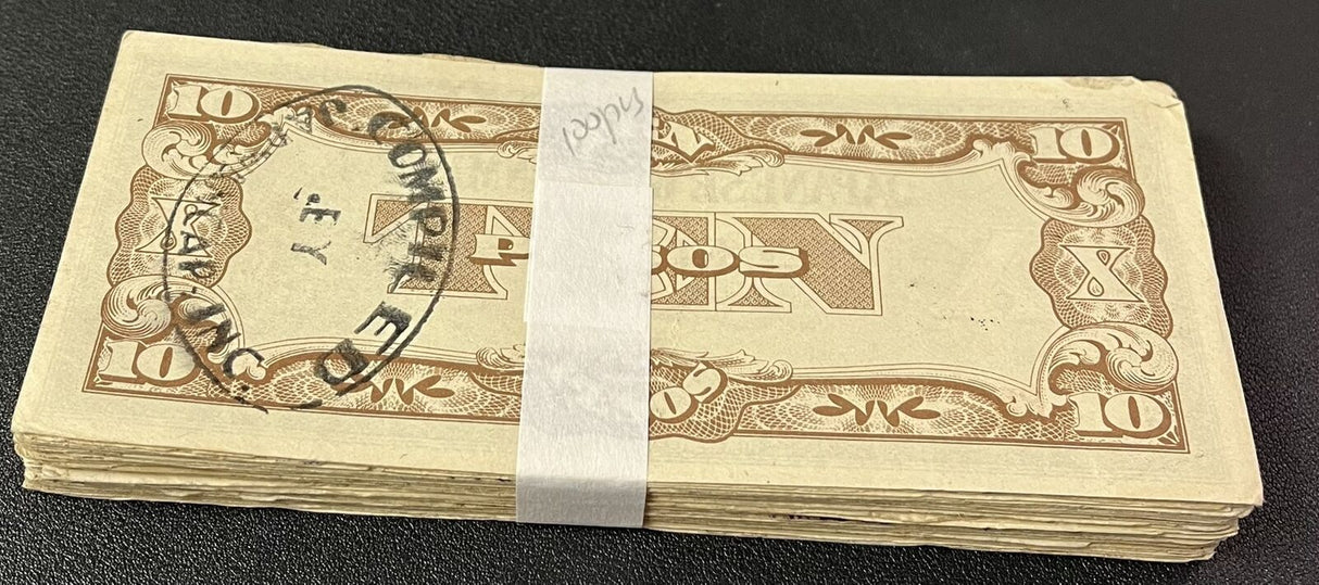 Philippines 10 PESOS 1942 WWII Japanese Occupation P 108 HEAVY USED LOT 100 PCS