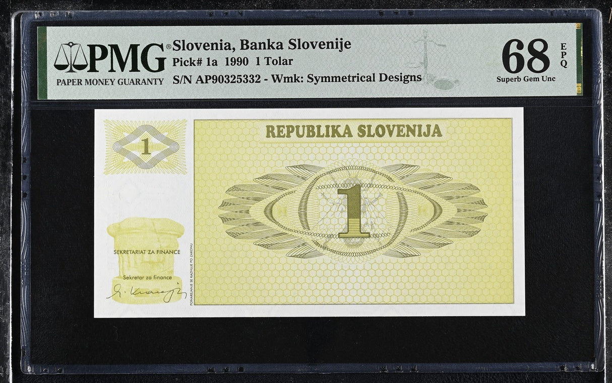 Slovenia 1 Tolar 1990 P 1 a Superb Gem UNC PMG 68 EPQ TOP