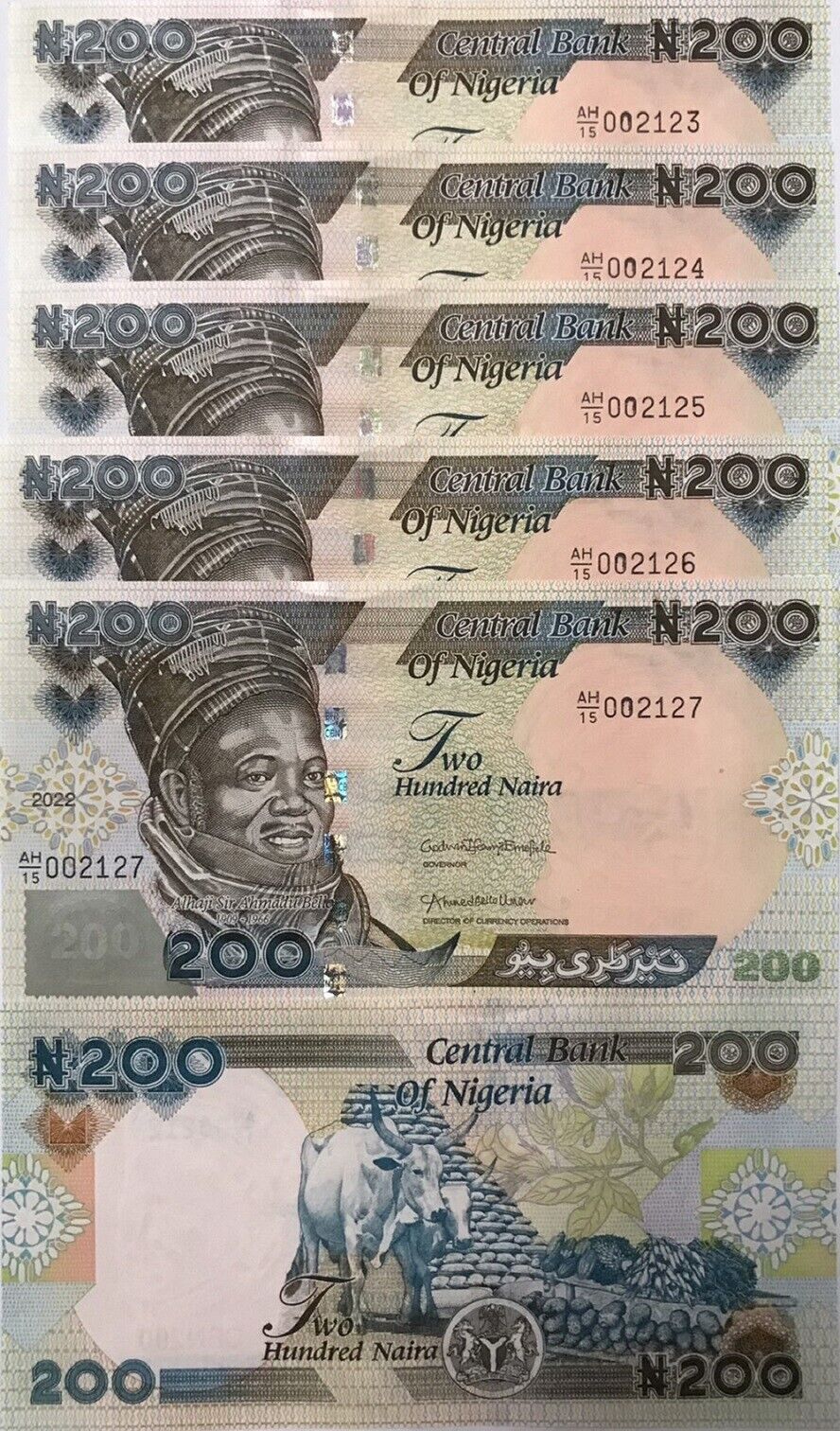 Nigeria 200 Naira 2022 P 29 UNC LOT 5 PCS