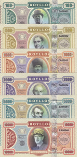 Royllo Set 6 , 100 500 - 2000 -10000 Rands 2019 Fantasy Gaulle Lincoln Lenin