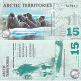Arctic Territories 15 Dollars 2011 POLAR WALRUS POLYMER UNC