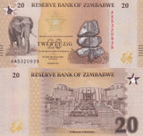 Zimbabwe 20 Zig 2026 P 116 New Design ELEPHANT UNC