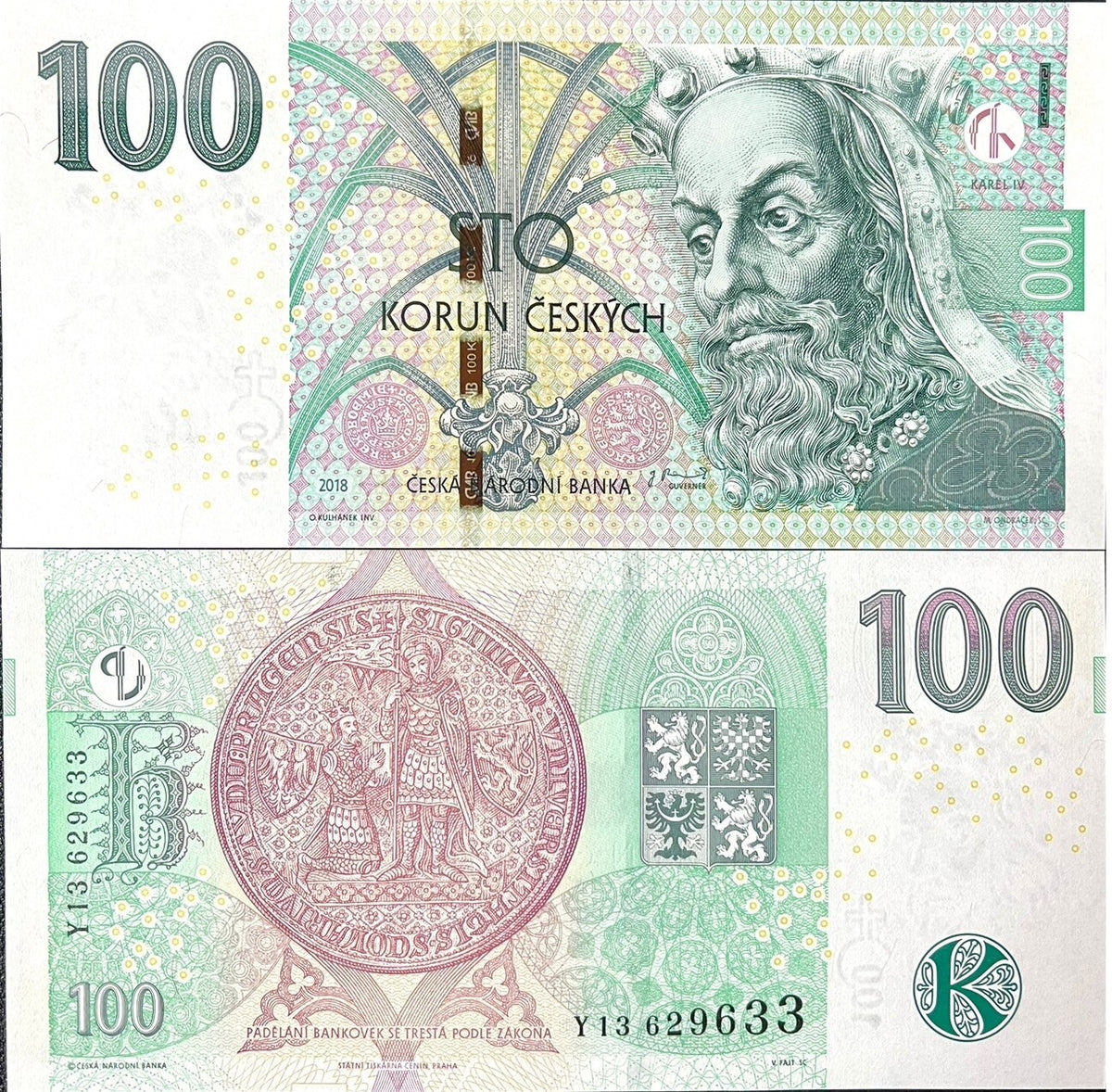 Czech Republic 100 Korun 2018 P 18 g UNC, Karel IV Seal of Charles University
