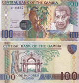 Gambia 100 Dalasis ND 2006 P 29 a UNC , Senegal parrot, Arch 22, Banjul