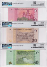 Zimbabwe Set 3, 10 20 50 Zig 2026 P 115 116 P 117 Superb Gem UNC PMG 67 68 EPQ