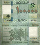 Lebanon 100000 Livres 2022 P 95 UNC , Grapes, grain stalks ,Printer Goznak