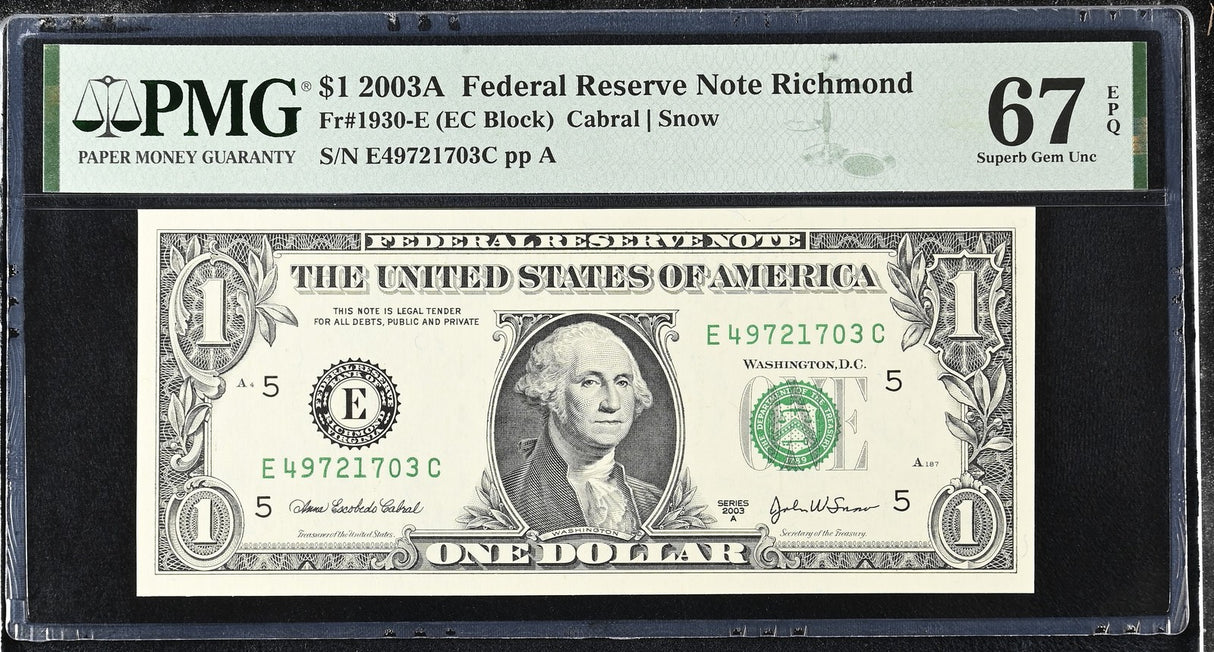 United States 1 Dollar USA 2003A P 515 b E Richmond Superb Gem UNC PMG 67 EPQ