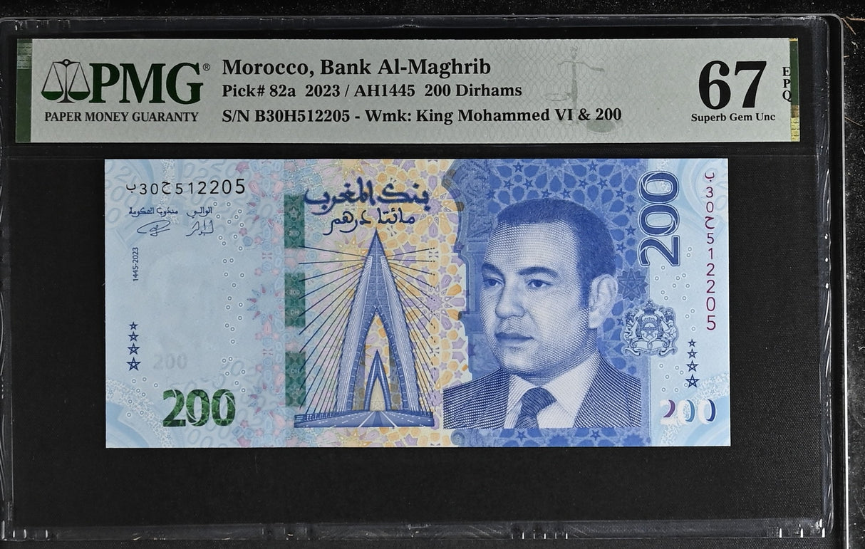Morocco 200 Dirhams 2023 P 82 a Superb Gem UNC PMG 67 EPQ
