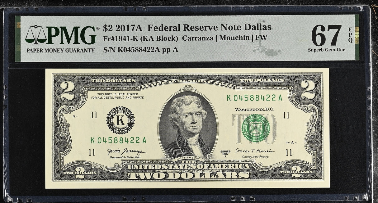 United States 2 Dollars Usa 2017A P 545 K Dallas Superb Gem PMG 67 EPQ
