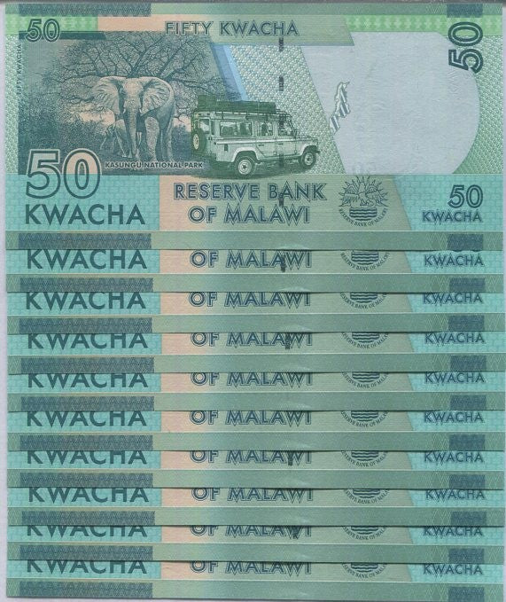 Malawi 50 Kwacha 2020 P 64 LOT 10 UNC, Elephant, Safari Jeep