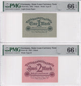Germany Loan Currency Note Set 2; 1 2 Mark 1922 P 61 P 62 Gem UNC PMG 66 EPQ