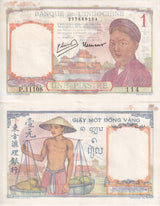French Indochina 1 Piastre ND 1932-1949 P 54 e AUnc Yellow Tone