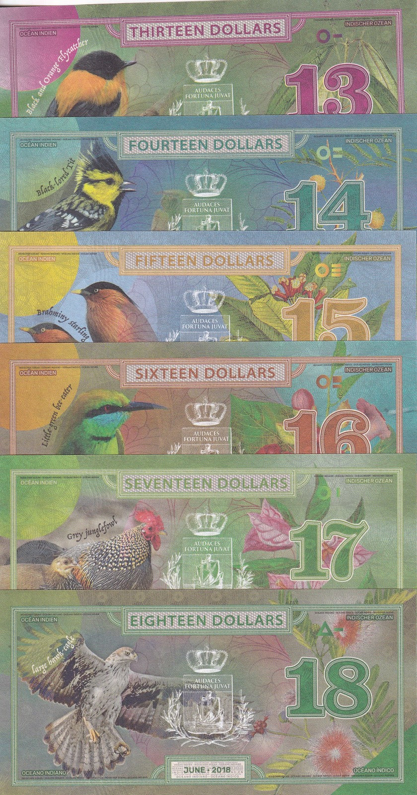 Indian Ocean set 6, 13 14 15 16 17 18 Dollars 2018 Fantasy