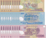 Vietnam SET 3 X Lot 10 = 30 UNC 10000 - 50000 Dong Random Year P 119-121 polymer