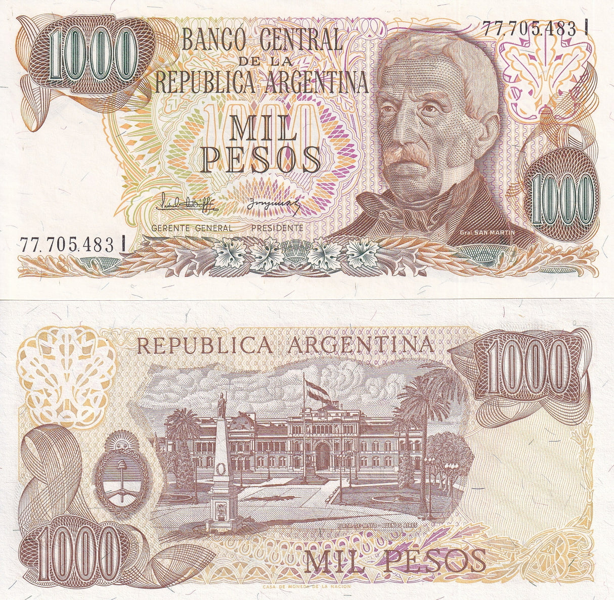 Argentina 1000 Pesos ND 1976-1983 P 304 d UNC, General José de San Martín