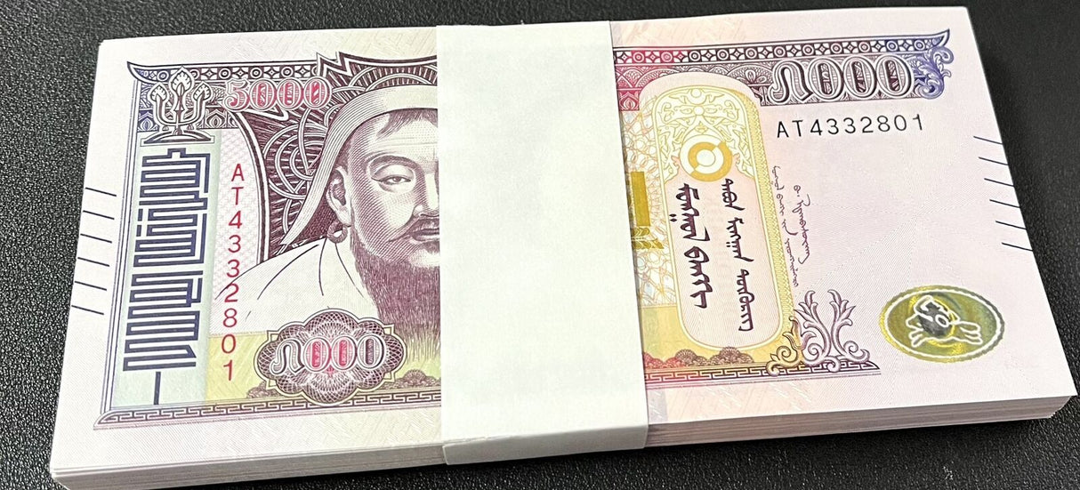 Mongolia 5000 Tugrik 2024 NEW Blind Mark P 76 UNC LOT 100 PCS 1 Bundle