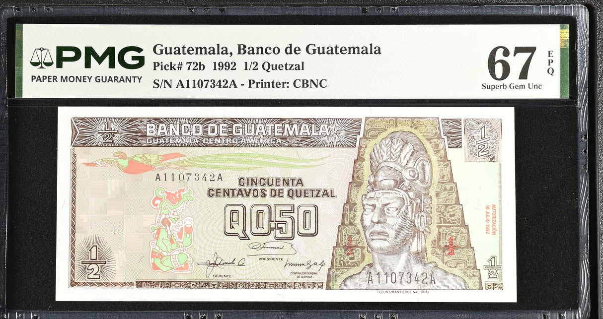 Guatemala 1/2 Quetzal 1992 P 72 b Superb Gem UNC PMG 67 EPQ
