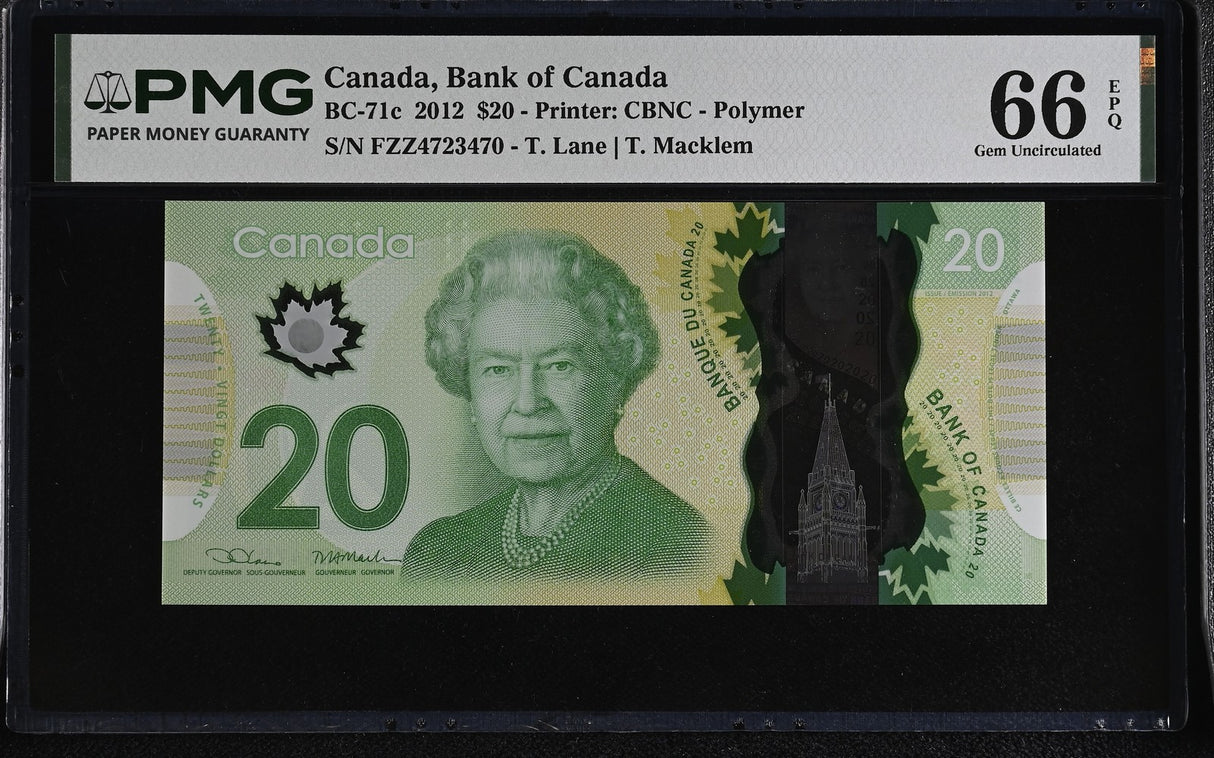 Canada 20 Dollars 2012 Polymer P 108 Lane Macklem Gem UNC PMG 66 EPQ