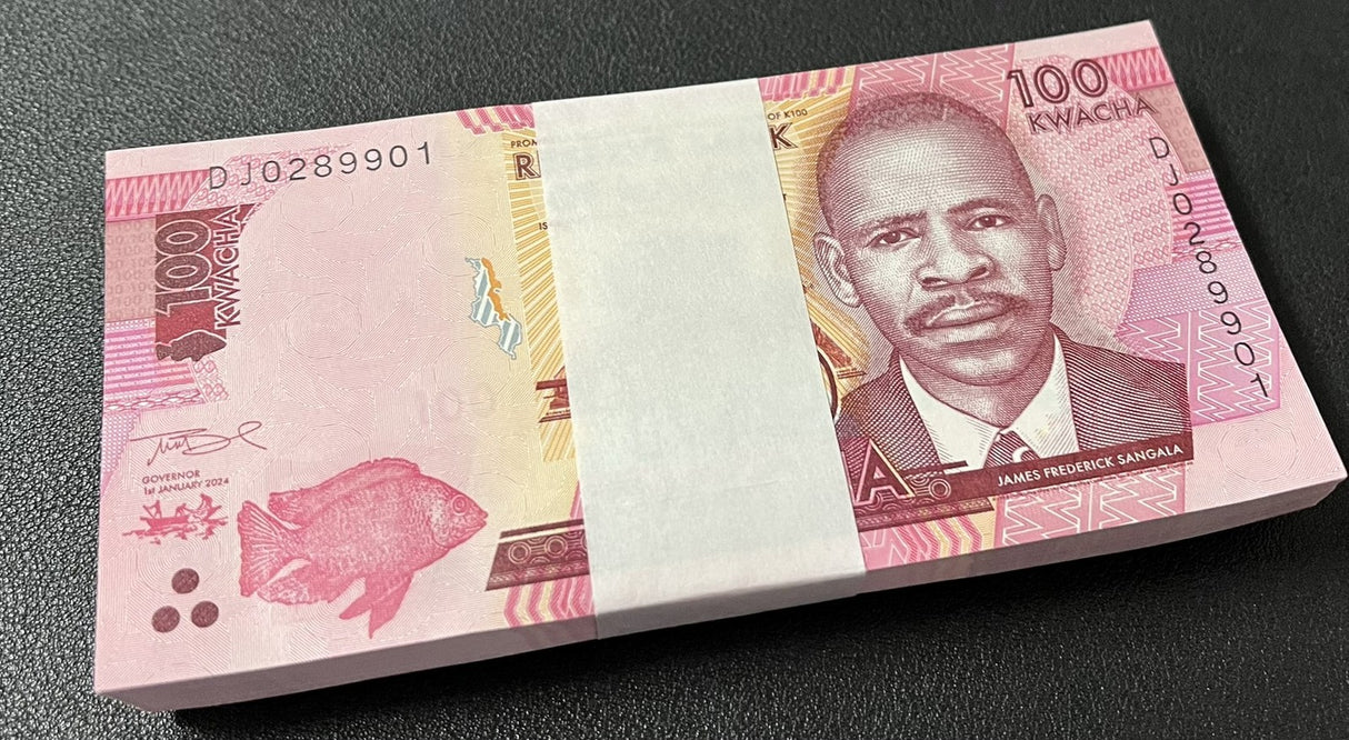 Malawi 100 Kwacha 2024 P 65 UNC LOT 100 PCS 1 Bundle