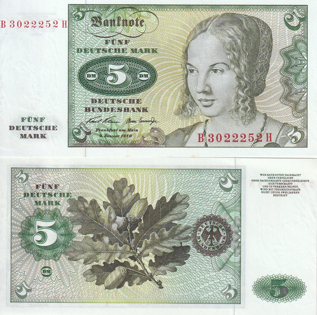 Germany 5 Deutsche Mark 1970 P 30 UNC