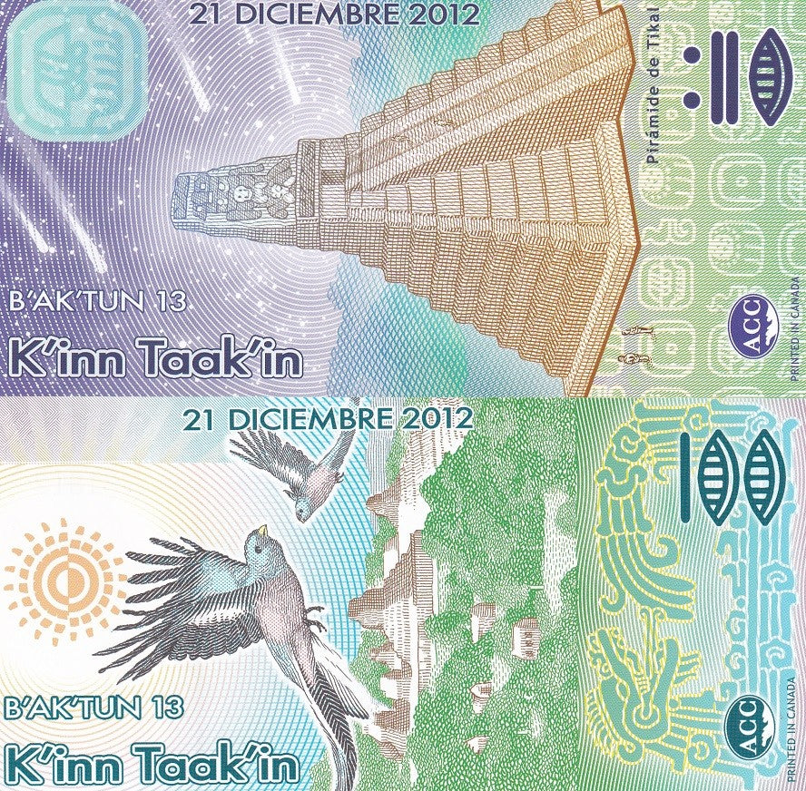 MAYA YUCATANIA Set 2 PCS 1000 2000 MIL SOLES DE ORO 2012 FANTASY POLYMER